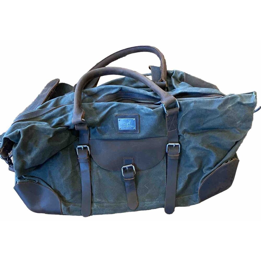 Duffel Bag Waxed Canvas Leather Army Green Topwolf Camp Travel Water Resistant